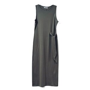 Mod Ref Khaki Green Long T-Shirt Dress with waist tie Size Small
